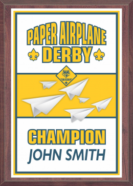 4" x 6" Cub Scout Paper Airplane Derby Plaque