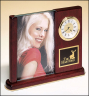 xxxRosewood Piano-Finish Desk Clock with Glass Picture Frame - BC19